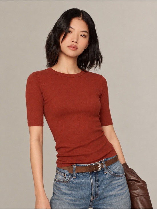 Banana Republic Tops - Banana Republic Rust Short-Sleeve Ribbed Crewneck Tee